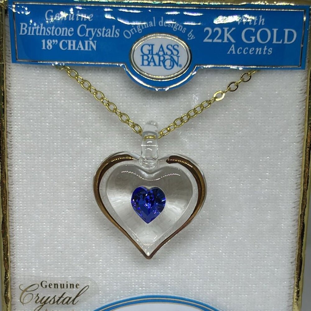 September Birthstone Heart Necklace Blue Crystal Gold Tone Gift Jewelry
